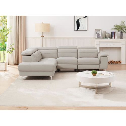 Canapé D'angle Cuir 5 Places Gris Clair