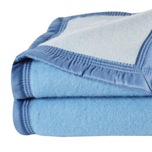 Couverture Laine Woolmark Double Face Bleu Azur 240x220 Cm