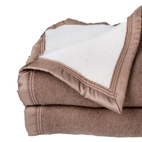 Couverture Laine Woolmark Double Face Beige Chamois 180x240 Cm