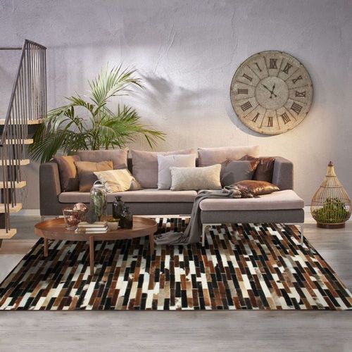 Tapis En Cuirs Recyclés Lignes Marron Multi 190x290