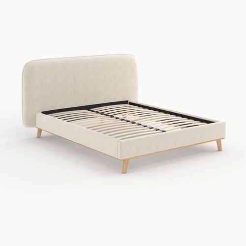 Lit Double 160x200 Cm En Tissu Gris/Beige
