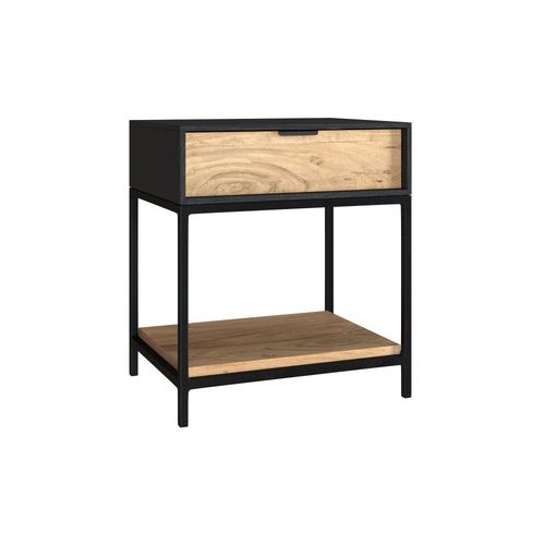 Table De Chevet En Bois Et Métal Noir 1 Tiroir