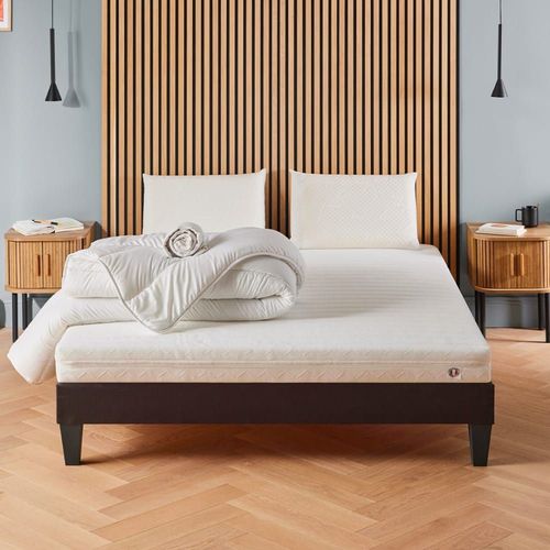 Pack 140x190 cm Matelas Latex + Sommier Bois + Accessoires