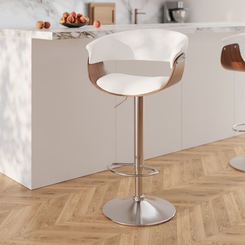 Chaise De Bar Réglable Et Pivotante 59/81 Cm En Cuir Synthétique Blanc