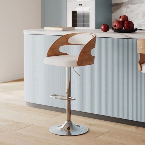 Chaise De Bar Réglable 62/84 Cm En Cuir Synthétique Blanc