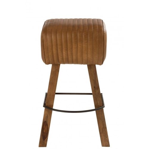 Tabouret Cuir/Bois De Manguier Camel/Naturel