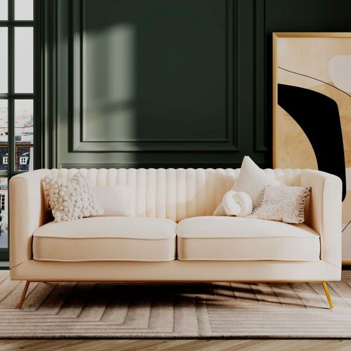 Canapé 2 Places En Velours Beige