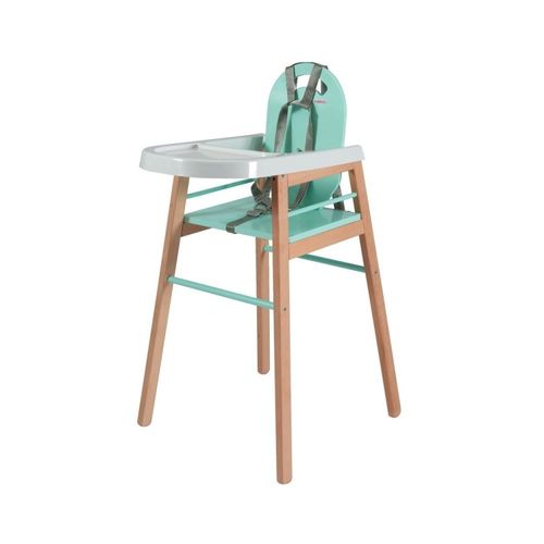 Chaise Haute Scandinave En Bois Massif Bicolore Vert D'eau