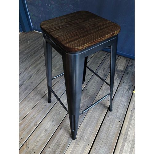 Tabouret De Bar En Acier Et Bois Foncé