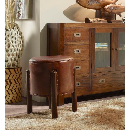 Tabouret Rond En Bois Marron