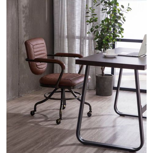 Fauteuil De Bureau Pivotant En Noir Et Simili Cuir Marron