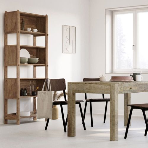 Table Rectangulaire 6 Places En Bois À Motifs Gravés 160 Cm