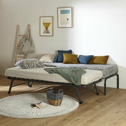 Pack sommier gigogne avec matelas metal gris 80x200 cm