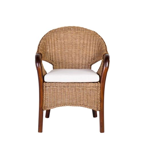 Fauteuil En Rotin Et Bois Marron Avec Coussin