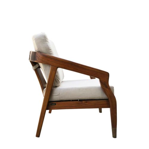 Fauteuil En Bois Marron Et Tissu Blanc