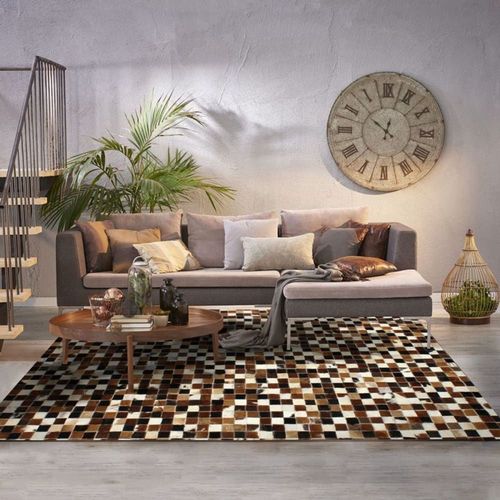 Tapis En Cuirs Recyclés Motif Mosaïque Multi Marron 190x290