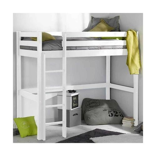 Lit Mezzanine Bois Massif Blanc 90x190 Cm