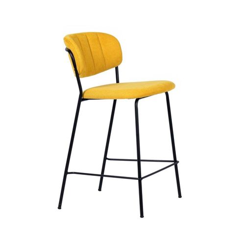 Tabouret De Comptoir En Velours Jaune Ocre