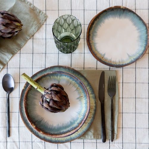 Assiette En Céramique Blanche Et Bleue D20 - Lot De 4