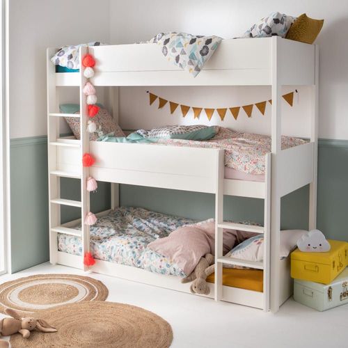 Lit Superposé Triple En Pin Massif Blanc 90x200