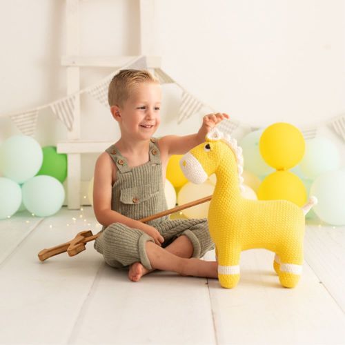 Peluche mini cheval 100% coton jaune
