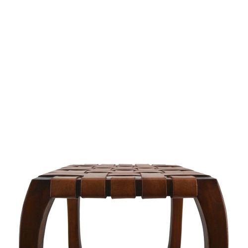 Tabouret En Bois De Teck Et Cuir Naturel
