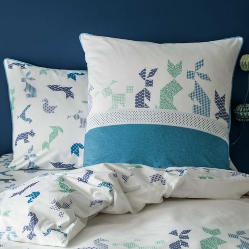 Housse De Couette Imprimée En Coton 140x200cm Blanc-Bleu