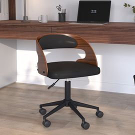 Chaise De Bureau Pivotante En Bois Foncé Et Pu Noir