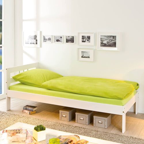 Lit 90x200cm Bois Massif Vernis Blanc