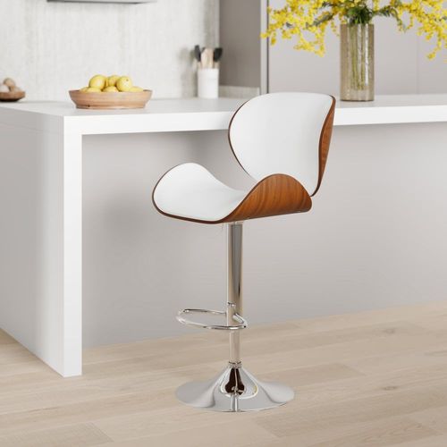 Chaise De Bar Réglable 63/84 Cm En Cuir Synthétique Blanc