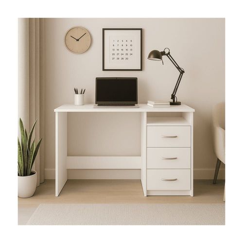 Bureau 1 Niche 3 Tiroirs L123 Cm - Blanc
