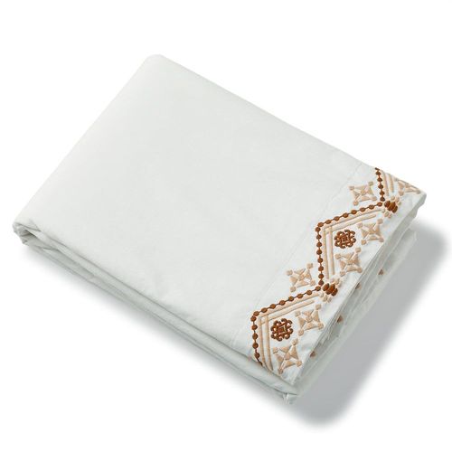 Drap Plat Percale Blanc & Caramel 240x300