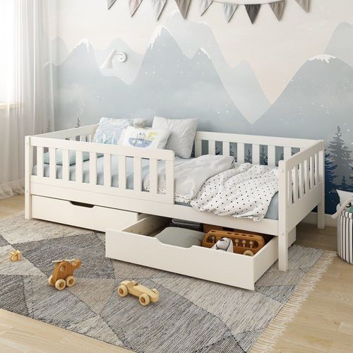 Lit Banquette Avec Tiroirs Pin Massif Blanc 90x200