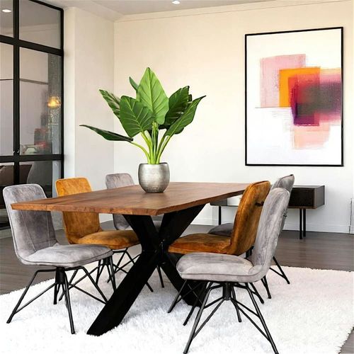 Table Bords Irréguliers En Chêne Massif Brun Pied Mikado L200cm