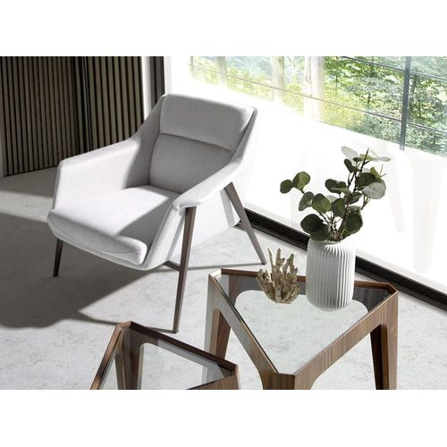 Fauteuil Tissu Blanc Et Pieds Acier Brun