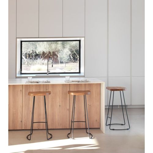 Tabouret En Bois D'acacia Avec Pieds En Métal Noir