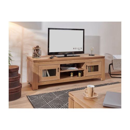 Meuble Tv Bas Moderne En Chêne Clair 2 Portes 2 Niches