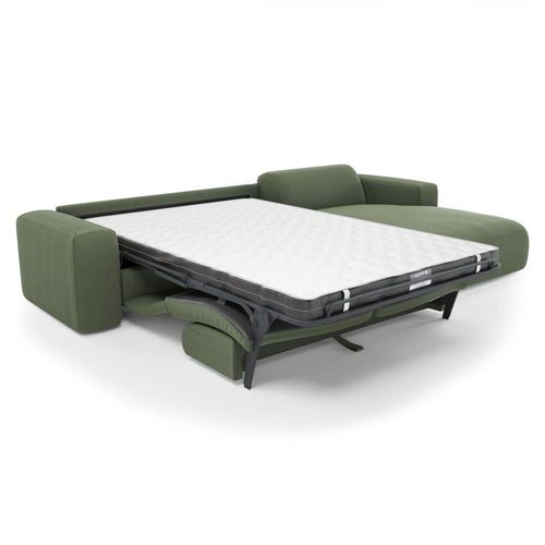 Canapé Angle Droit Convertible Dunlopillo 5 Places Tissu Tramé Vert