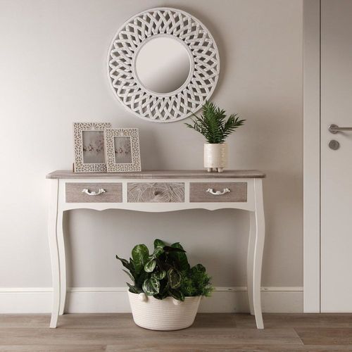 Console Avec 3 Tiroirs En Aggloméré Imitation Bois Blanc Et Marron