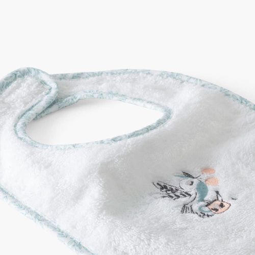 Mini Bavoir Coton Bio Bouclette Brodé Blanc 22 X 30 Cm