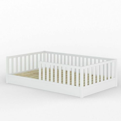 Pack Lit Enfant Montessori Avec Matelas Bois Massif Blanc 90x190 Cm
