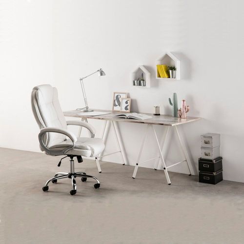 Chaise De Bureau Elevable Et Fauteuil Inclinable En Simili Cuir Blanc