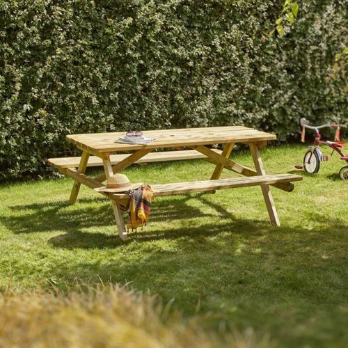 Table De Pique-Nique En Bois Beige 6 Personnes 166 X 180 X 76 Cm
