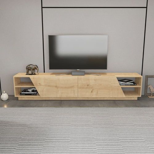 Meuble Tv 4 Étagères 2 Portes - L240 Cm - Effet Chêne
