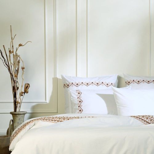 Taie D'oreiller (X2) Percale Blanc & Caramel 50x70