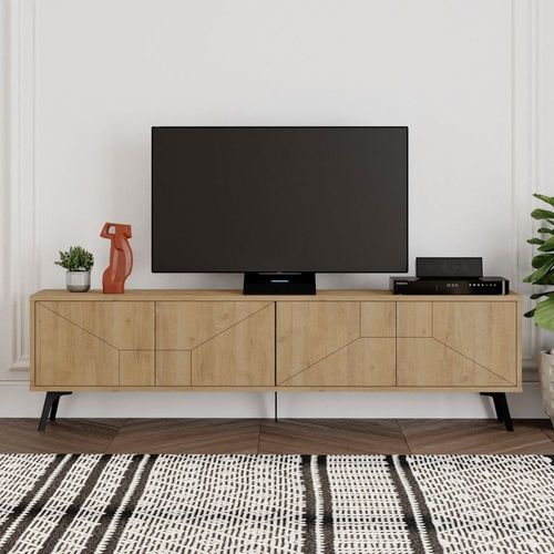 Meuble Tv 4 Portes - L180 Cm - Effet Chêne