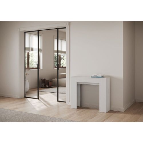 Console Extensible 90x25/181 Cm Effet Bois Frêne Blanc