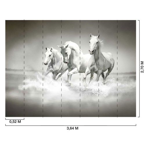 Papier peint chevaux blancs au galop 364x270 cm