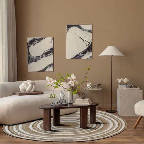 Tapis Rond Aspect Jute Motifs En Relief Blanc Diamètre 120