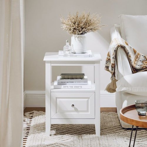 Table De Chevet Avec 1 Tiroir Effet Bois Blanc